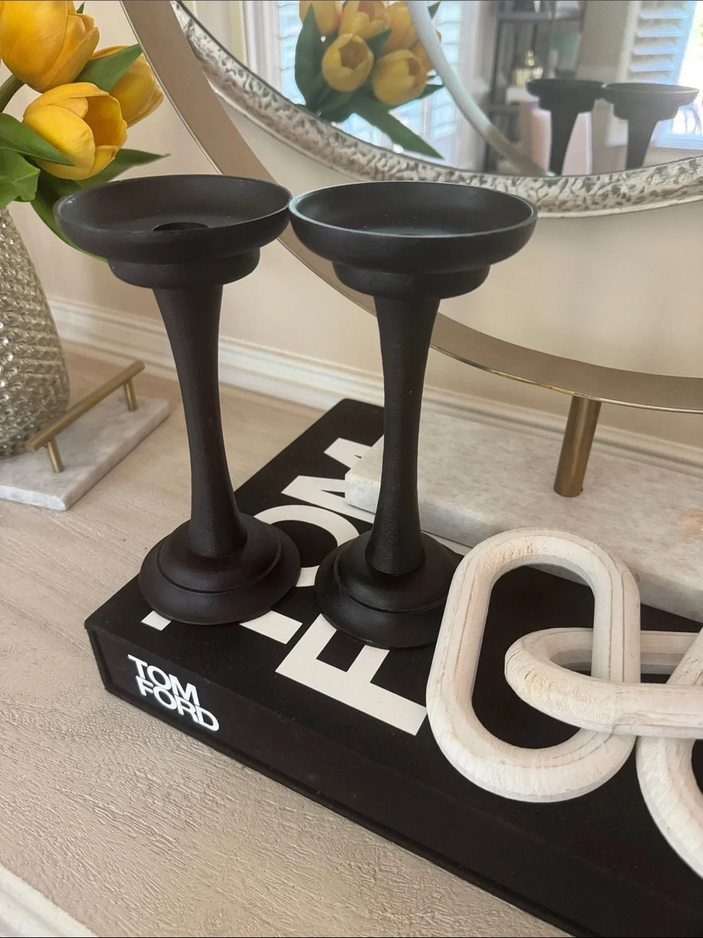 Pottery Barn Black Metal Taper Candle Holders - Pair